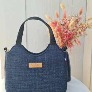 Sac Besace Lilie en tissu upcyclé creatrice nantaise sac chic bleu marine